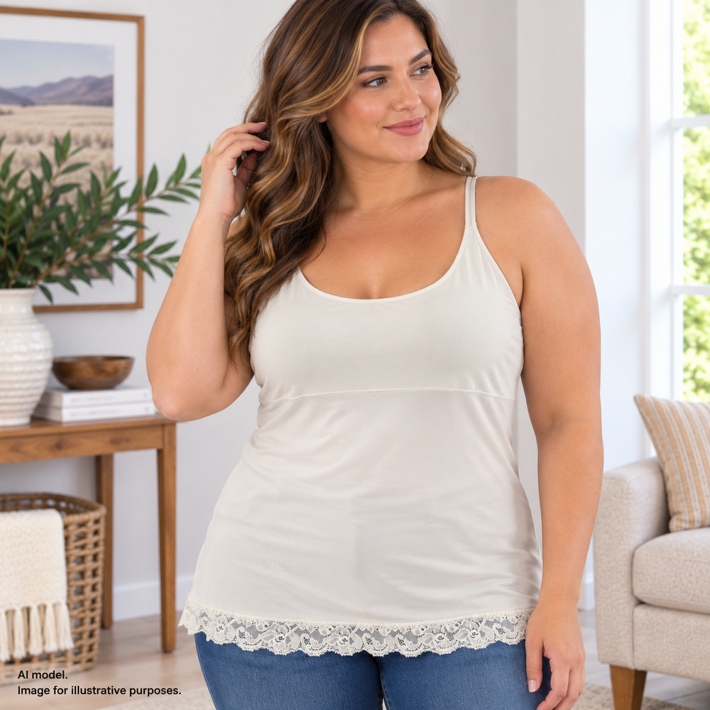 Spanx Tank Top Womens 1X White Lace Trim Shapewear Camisole Sheer Layering